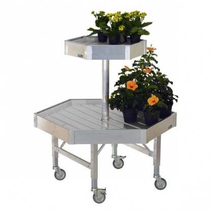 Hexagonalt butiksbord i aluminium ben med justerbar höjd - Utställningsex.